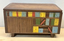 VTG MCM Wooden Bookcase Console Music Box Cigarette Holder  - Not Working picture