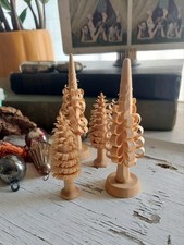 Vtg Erzgebirge Wood Shaved Trees in Natural Wood Set of 9 TALL 8” HTF RARE picture