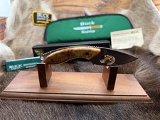 Buck Mini Alpha Knife Burlwood Handles Gold Battling Bucks - SN0032   Mint Box A picture