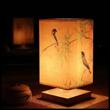 Vintage Chinese Style Wooden Table Lamp Retro Landscape Painting Desk Lamp Light picture