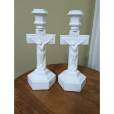 Rare Cambridge #3 Opal Crucifix Candlesticks. picture