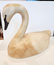Solid Wood White Swan Hand Carved Unknown Maker Large 19 x 12 x 9 picture
