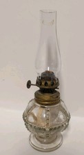 Vintage GERMANY Etched Chimney Hobnail Glass Brass Oil Hurricane Lamp picture