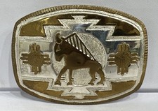 Vintage Crumrine Heavy Silver Plate On Jewelry Bronze Buffalo Legacy Belt Buckle picture