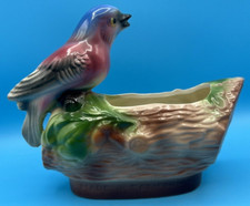 VTG Planter Bird On Log Blue & Pink Bird Unmarked picture