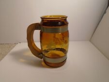 FLORIDA Vintage 60's Siesta Ware Amber Barrel Glass Beer Mug Wood Handle NICE picture