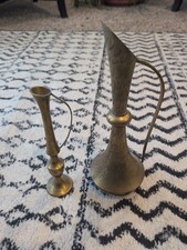 Pair Of Vintage Etched Brass Pitcher Brass India  picture