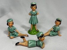 1950's ENESCO Complete Set of 4 Uniformed Girl Scout Figures Ceramic HTF picture