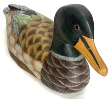 Wooden Hand Painted Mallard Duck Detailing Vibrant Colors With Glass Eyes 9” picture