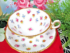 Royal Chelsea tea cup and saucer floral pink rose Pansy teacup wide mouth Chintz picture