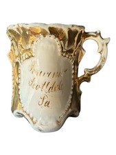 Antique Victorian Souvenir Shaving Mug “From Scotland, Pa” Gold Gilt picture