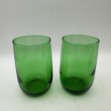 2 Anchor Hocking Tumblers Forest Green  Juice Glasses Small 3 3/8” Vintage 4 oz picture