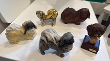 Pekingese Dog Figurine Lot of 5 Large Vintage Ceramic Wood Bust AS IS picture