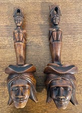 Vintage Philippine Igorot Carved Wood Offering Bowls Water Dippers Pair 17