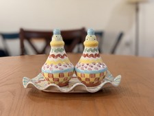 MackenzieChilds retired Aurora pattern Salt&PepperShakers/fluted tray 1993 stamp picture