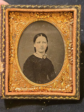 Cased Original Black & White Portrait Photograph of Woman, Metal/Leather 1880-90 picture