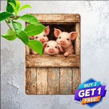 Three Cute Pigs Peeking Metal Sign Funny Farm Animal Wall Decor Plaque picture