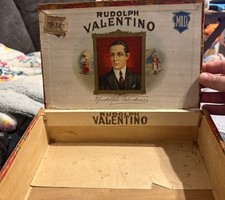 Rare 1920s Rudolph Valentino Wooden Cigar Box Empty Silent Film Tobacciana picture