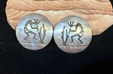 Fine Hopi Sterling Silver Overlay Pierced Earrings Native American Kokopelli picture