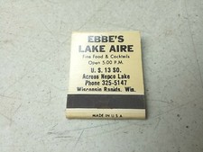 Ebbes Lake Aire Fine Food Cocktails Wisconsin Rapids Vtg Matchbook Advertising  picture
