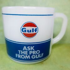 Vintage Gulf Mug Ask The Pro Federal D Handle Milk Glass Oil Gas Advertising 8oz picture