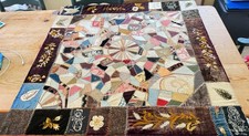 Antique Decorative 1886 Crazy Quilt in Velvet and Silk w/ Fine Embroidery B205 picture
