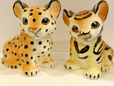 Set of 2 VTG 60s Shafford Japan Tiger & Leopard/Cheetah Cub Ceramic Figurines picture