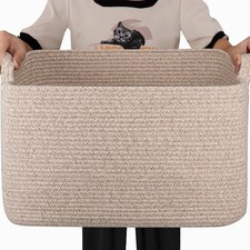 65L Large Woven Blanket Basket for Living Room, 19.7