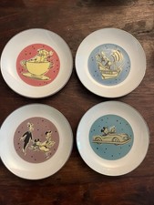 Set of (4) Disneyland Vintage Canape Plates 2000 Kevin Kidney Retro Ads •NIB picture