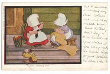 Girls Bonnets Postcard Mending Day c1905 B.L. CORBETT picture