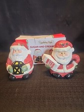 Santa Claus Sugar And Creamer Ceramic Set Holiday Style (Rv) picture