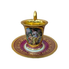 Antique 19th C Royal Vienna Style Porcelain Demitasse Cup Saucer Angel Cherub #2 picture