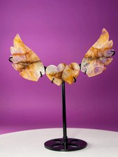 Golden Healer Angel Wings Heart Display Brazil Crystal Decor Gift picture