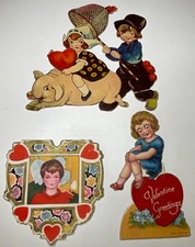 Antique Valentine Cards Lot Whitney Made Germany Die Cut Children Pig 1920s picture