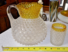 RARE Antique Hobbs Brockunier Dew Drop Satin Frances Ware WATER Pitcher  & CUP picture