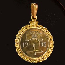 Coin Pendant History Channel Club 1776 14K Gold Filled Rope Bezel Soldered Bail picture