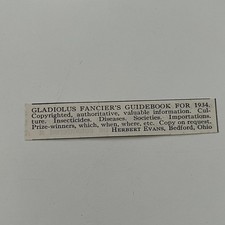Gladiolus Fancier's Guidebook For 1934 Herbert Evans Bedford OH 1934 Ad SAH7-S17 picture