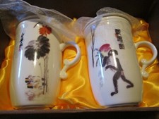 10 OZ JOYFUL MONKEY & BLISSFUL DUCKS MUG TEA SET CHINESE QI BAISHI CHEE BAI SHIR picture