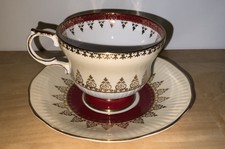 Vintage Rosina England Bone China Maroon Red & Gold Teacup and Saucer Set #1393 picture