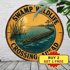 Alligator Crossing Gator Warning Round Aluminum Metal Sign 8x8 picture
