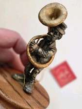 Vtg. RON LEE PEWTER FIGURINE Hobo/Clown Playing Tuba Wood Base W/tag Free Shp  picture