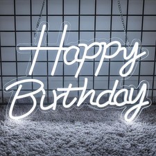 Happy Birthday Neon Sign for Backdrop, LED Happy Birthday Light Up Sign, White picture