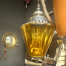 Amber Glass Hanging Pendant Light Fixture w/ Metal Cap, Indoor Electric, 1 Light picture