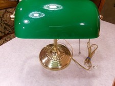Green Bankers Desk Lamp Glass Shade Brass Pull Chain Library Students picture
