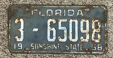 1958 Florida 3 - 65098 Sunshine State License Plate Vintage picture