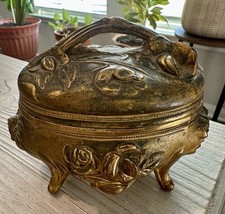Vtg B&W Brainard Wilson Art Nouveau Footed Jewelry Trinket Box Casket ROSES picture