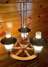 Vtg/Antique Rustic Country Cabin Western Wagon Wheel Hanging Chandelier Light picture