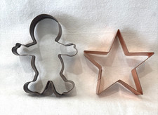 2 Vintage Large Copper Star & Gingerbread Man Christmas Cookie Cutters-Roll Rims picture