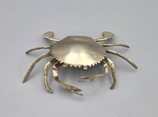 Vtg Solid Brass Crab Hinged Lid Trinket Box/Ashtray w/ Moveable Claws picture