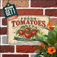 Locally Grown Fresh Tomatoes Sign Rustic Farmers Market Metal Tin Plaque picture